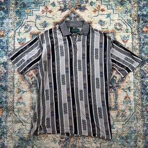 Vintage Tundra Striped Textured Polo Shirt Size XL